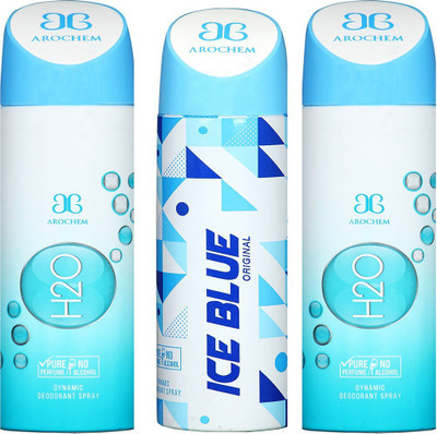 

AROCHEM H2O , ICE BLUE AND AND H2O DYNAMIC PURE Deodorant Spray - For Men & Women(200 ml, Pack of 3)