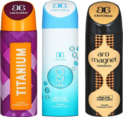 

AROCHEM TITANIUM , H2O AND ARO MAGNET DYNAMIC PURE Deodorant Spray - For Men & Women(200 ml, Pack of 3)