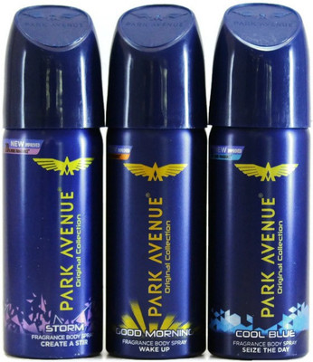 

Park Avenue Good Morning, Cool Blue & Storm Deo Shots - 27g each Deodorant Spray - For Men & Women(81 g, Pack of 3)