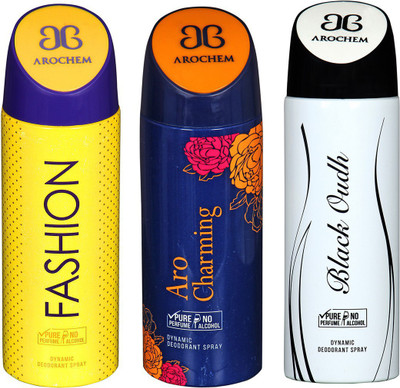 

AROCHEM FASHION , ARO CHARMING AND BLACK OUDH DYNAMIC PURE Deodorant Spray - For Men & Women(200 ml)