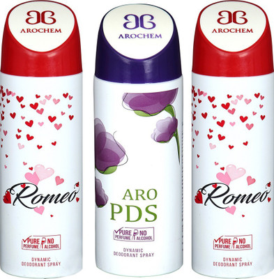 

AROCHEM ROMEO , ARO PDS AND ROMEO DYNAMIC PURE Deodorant Spray - For Men & Women(200 ml, Pack of 3)
