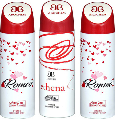 

AROCHEM ROMEO , ETHENA AND ROMEO DYNAMIC PURE Deodorant Spray - For Men & Women(200 ml, Pack of 3)