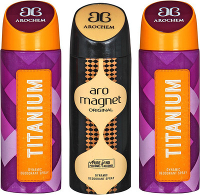 

AROCHEM TITANIUM , ARO MAGNET AND TITANIUM DYNAMIC PURE Deodorant Spray - For Men & Women(200 ml, Pack of 3)