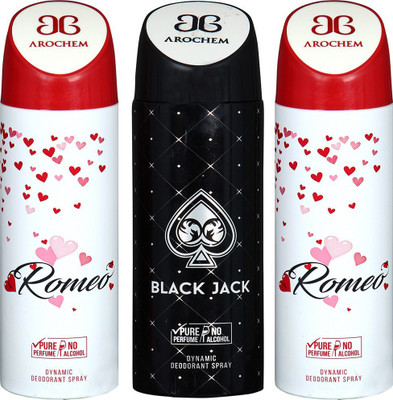 

AROCHEM ROMEO , BLACK JACK AND ROMEO DYNAMIC PURE Deodorant Spray - For Men & Women(200 ml, Pack of 3)