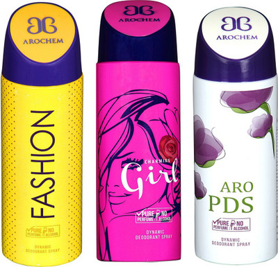 

AROCHEM FASHION , CHARMING GIRL AND ARO PDS DYNAMIC PURE Deodorant Spray - For Men & Women(200 ml, Pack of 3)