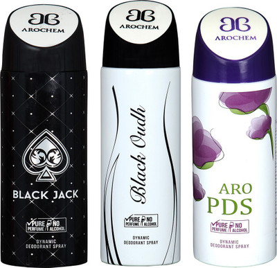 

AROCHEM BLACK JACK , BLACK OUDH AND ARO PDS DYNAMIC PURE Deodorant Spray - For Men & Women(200 ml, Pack of 3)