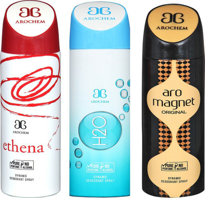 

AROCHEM ETHENA , H2O AND ARO MAGNET DYNAMIC PURE Deodorant Spray - For Men & Women(200 ml, Pack of 3)