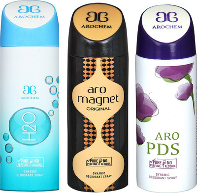 

AROCHEM H2O , ARO MAGNET AND AND ARO PDS DYNAMIC PURE Deodorant Spray - For Men & Women(200 ml, Pack of 3)