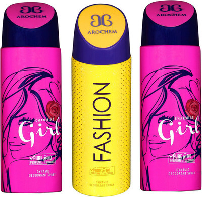 

AROCHEM CHARMING GIRL , FASHION AND CHARMING GIRL DYNAMIC PURE Deodorant Spray - For Men & Women(200 ml, Pack of 3)
