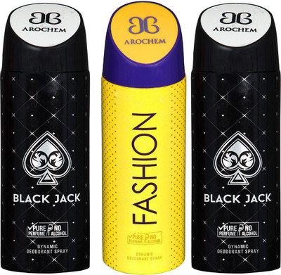 AROCHEM BLACK JACK , FASHION AND BLACK JACK DYNAMIC PURE Deodorant Spray - For Men & Women(200 ml, Pack of 3)