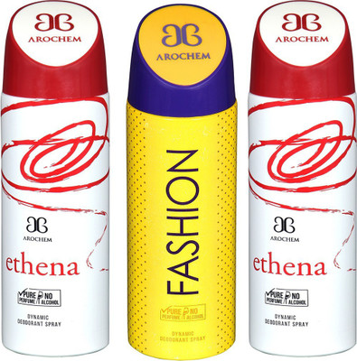 

AROCHEM ETHENA , FASHION AND ETHENA DYNAMIC PURE Deodorant Spray - For Men & Women(200 ml, Pack of 3)