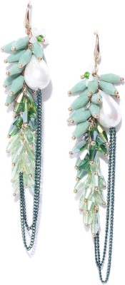 Jewels Galaxy Green Gold-plated Emerald, Crystal Alloy Tassel Earring