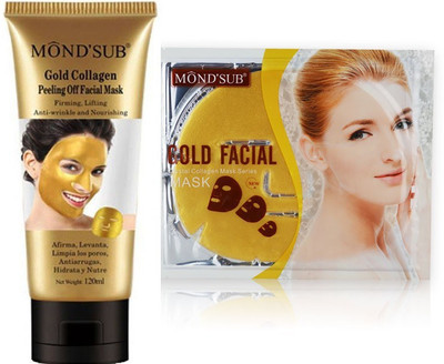 

Mond'sub Gold Peeling Off facial Mask(120ml)& Gold Brightening, Moisturizing & Antiwrinkle Facial Mask Sheets(60g)pack of 2(180 ml)