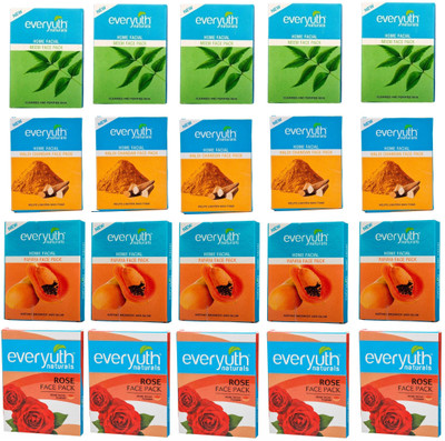 

EVERYUTH NATURALS 5 NEEM FACE PACK 25GM+5 HALDI CHANDAN FACE PACK 25GM+5 PAPAYA FACE PACK 25GM+5 ROSE FACE PACK 25GM(25 g)