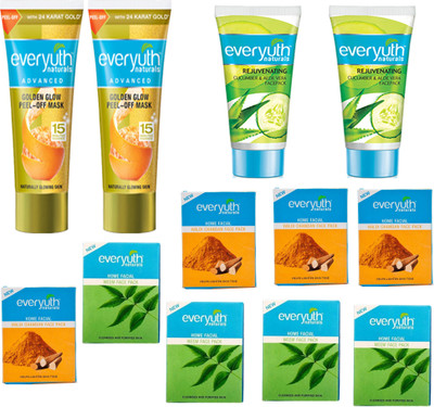 

EVERYUTH NATURALS 2 CUCUMBER & ALOEVERA FACE PACK 50GM+2 GOLDEN GLOW PEEL OFF MASK 90GM+4 HALDI CHANDAN FACE PACK 25GM+4 NEEM FACE PACK 25GM(50 g)