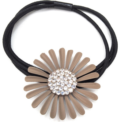 

Fairytale Elegant Diamonds Studded Metal Matte Flower Premium Quality Tripple Line Elastic Hair Rubber Band Ponytail Holder. Rubber Band, Hair Band(Brown)