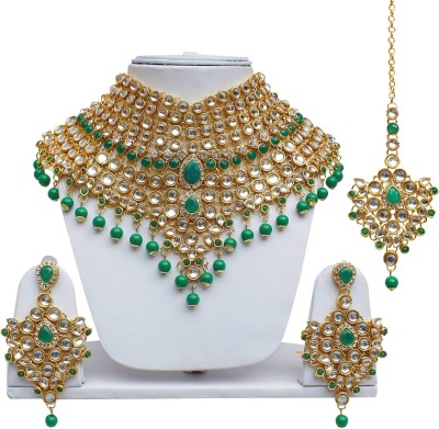 Lucky Jewellery Alloy Gold-plated Gold, Green Jewellery Set(Pack of 1)