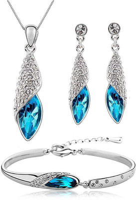 Cinderella Fashion Jewelry Crystal Blue, Silver Jewellery Set(Pack of 1)