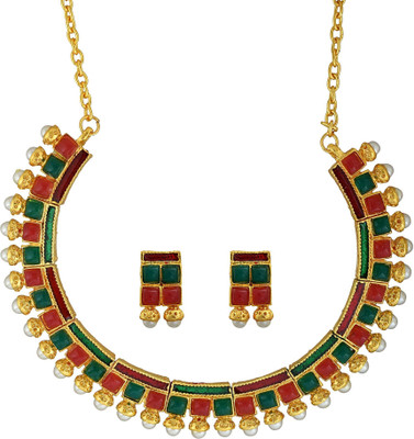 Dzinetrendz Brass Gold-plated Multicolor Jewellery Set(Pack of 1)