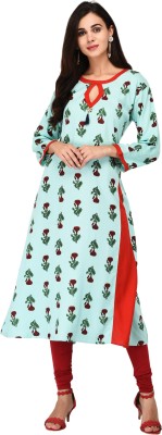 Nakoda Creation Women Floral Print Straight Kurta(Blue)