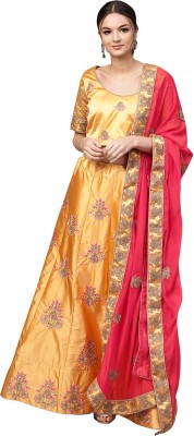 Ratnavati Embroidered, Embellished, Floral Print, Self Design Semi Stitched Lehenga Choli(Pink, Yellow)