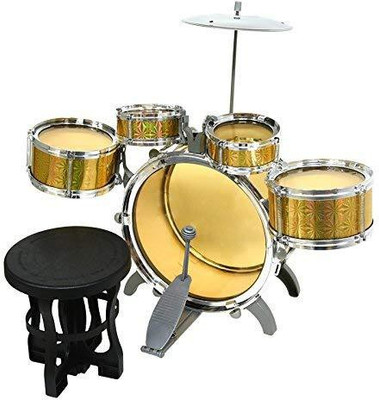

Happy GiftMart Jazz Drum Set with Chair - Music Toy Instrument for Kids - 10 Piece Multi Color(Yellow, Gold)