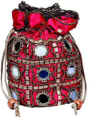

inficraft Ethnic Rajasthani Pouch Bag - Sparkle Red with Embroidery Pouch(Red)