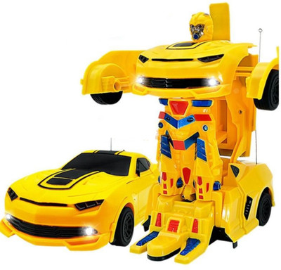 TOYGALAXY Rechargeable remote control transformer car for kids one key transformation(Yellow)