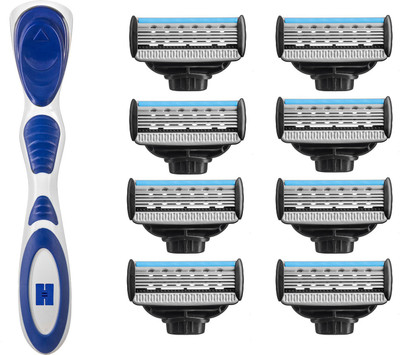 

Hajamat Blu Racer Lite V - 5 Blade Shaving Razor for Men ( 1 Razor Handle + 8 Cartridges )
