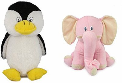 

Worthyy Enterprises Penguin Soft Toy - 26 Cm And Pink Elephant (25 Cm) Combo - 26 cm(Pink)