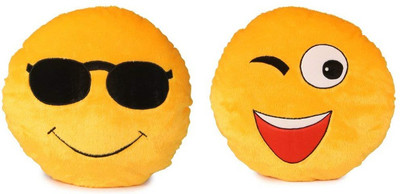 Worthyy Enterprises Soft Cool Dude Smiley And Wink Smiley Cushion, Yellow (35 Cm, Pack Of 2) - 35 cm(Pink)