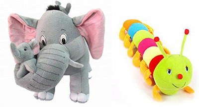 

Worthyy Enterprises Mother Elephant With 2 Babies Soft Toy - 38 Cm And Muticolor Caterpillar (55 Cm) - 38 cm(Pink)