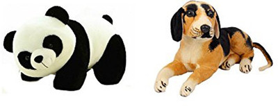 

Worthyy Enterprises Panda Soft Toy (26 Cm) And Black Dog (32 Cm) Combo - 26 cm(Pink)
