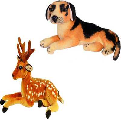 

MEGAEMART BLACK DOG AND DEER ANIMAL SOFT TOY PACK OF 2 - 40 cm(Multicolor)