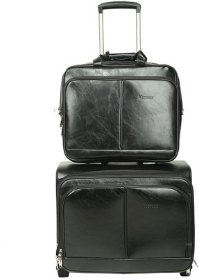PRAGEE Exclusive Black PU Leather Office Laptop Trolley Bag Expandable Cabin Luggage 20 inch PRAGEE Suitcases