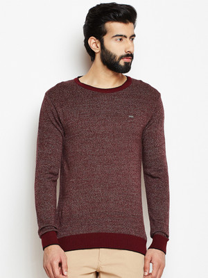 CRIMSOUNE CLUB Solid Round Neck Casual Men Red Sweater
