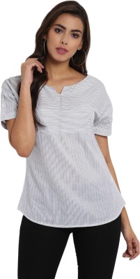 Aditi Wasan Casual Regular Sleeve Striped Women White, Blue Top