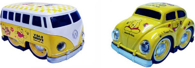 

Montez Pull Back Yellow Cartoon Printed Metal Model Car and Van Toy with Light and Sound Features(Yellow)