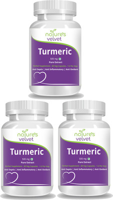 

Natures Velvet Lifecare Turmeric Pure Extract 500mg, 60 Veggie Capsules - Pack of 3(500 mg)