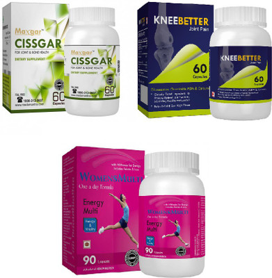 

Maxgar Womens Mutivitamin+Cissgar Bones & Joint Support+KneeBetter Joint Support Combo(60 mg)