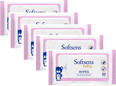 

Softsens Baby Wipes (Pack of 20x5)(100 Pieces)