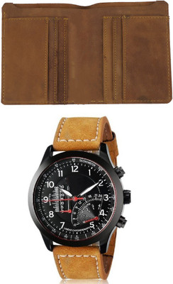 

SHAR Wallet, Analog Watch Combo(Tan)