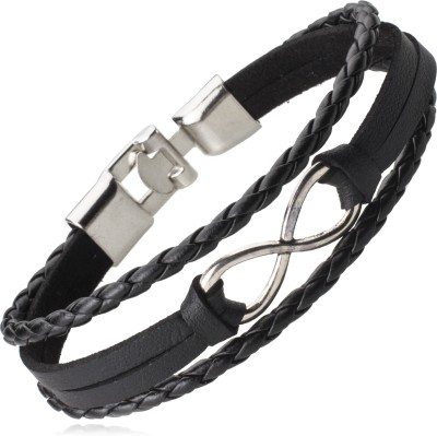 Shining Jewel Leather Silver Bracelet