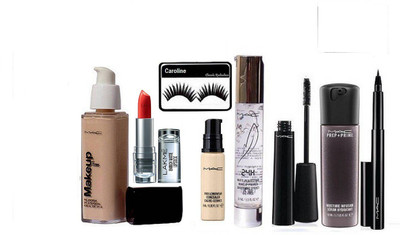 

caroline Eyelashes, Mac makeup pro long wear spf 30 foundation , Smoothing Primer,Pro Longwear Concealer,Waterproof Pen Eyeliner, Prep + Prime Moisture Infusion Serum Hydratant, Mascara& Lakme 9to5 Enrich Matte Lipstick(Set of 8)