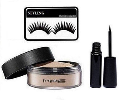 

styling Eyelashes , Mac Liquid Last Eyeliner& Loose Powder(Set of 3)