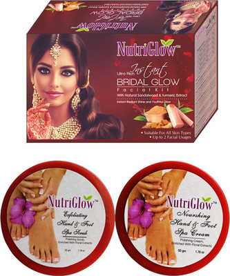

NutriGlow SET OF 1 INSTANT BRIDAL GLOW FACIAL KIT + 1 HAND AND FOOT SPA SCRUB + 1 HAND AND FOOT SPA CREAM(Set of 3)