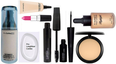 

pro longwear combo Silicon puff, Mac Match master SPF 15 Foundation, Studio Fix Compact,Candy Yum-yum Lipstick,Select Cover-up,Highlighter & Haute And Naughty Mascara,Liquid Eyeliner(Set of 8)
