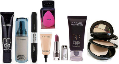

tiara Sponge Puff , Mac Studio Fix Compact , Color Bar Eyeliner & Mascara , Prep+prime Highlighter, Matchmaster Foundation , BB Beauty Blam Cream , Lakme Enrich Lipstick , BB Beauty Blam Foundation , Select Cover Up Concealer(Set of 9)