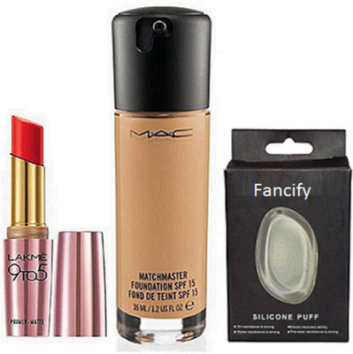 

fancify Silicon Puff & Lakme 9 to 5 Lipstick & Mac Match Master Foundation(Set of 3)