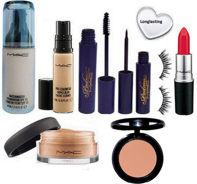 

Longlasting Silicon Puff, matchmaster liquid foundation & pro longwear concealer& matte finish lipstick& loose powder& Eyelashes& liquid last eyeliner+mascara,Blusher(Set of 9)